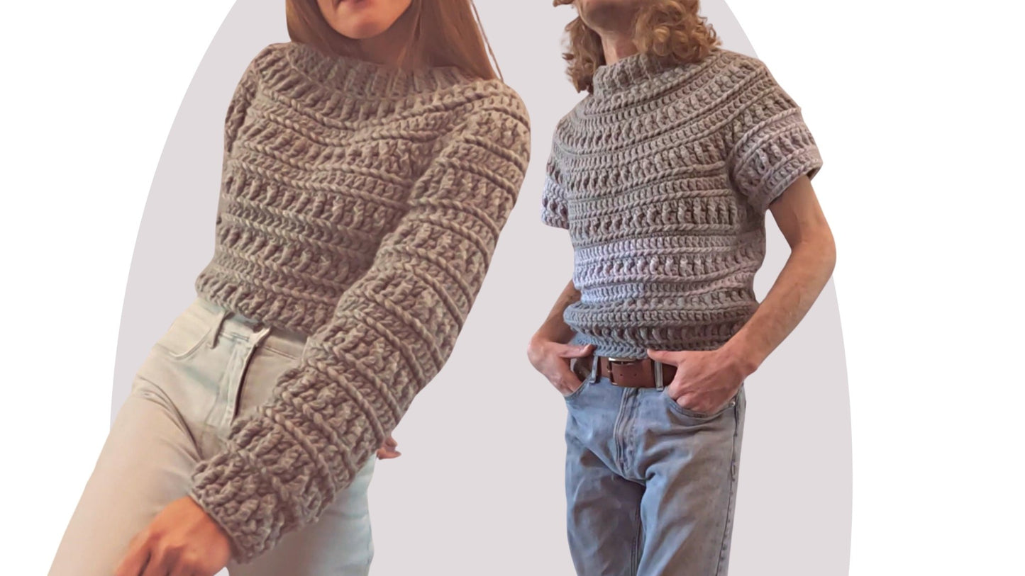 Crochet Pattern - Pine - Unisex Size Inclusive Sweater - Mermaidcat Designs