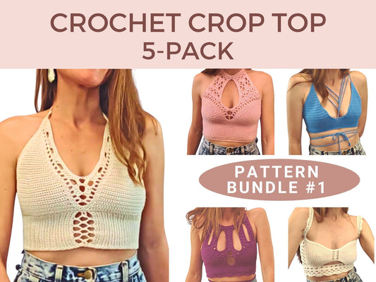 Crochet Pattern Top Bundle - 5 PACK - Mermaidcat Designs