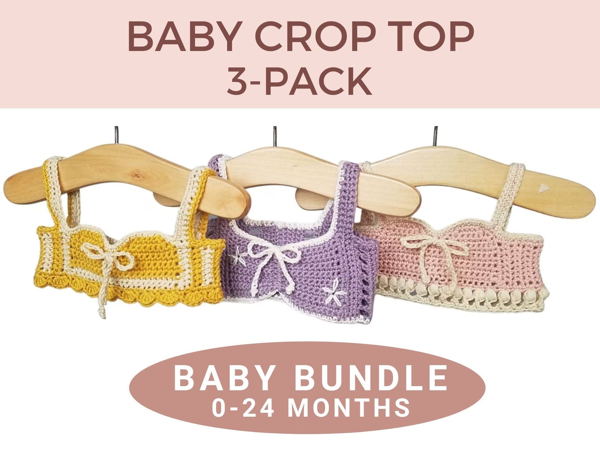 Infant / Toddler Crochet Pattern Bundle - 3 Crop Tops - Mermaidcat Designs